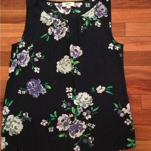 PRICE DROP! Navy Blue and Purple Floral Sleeveless Blouse